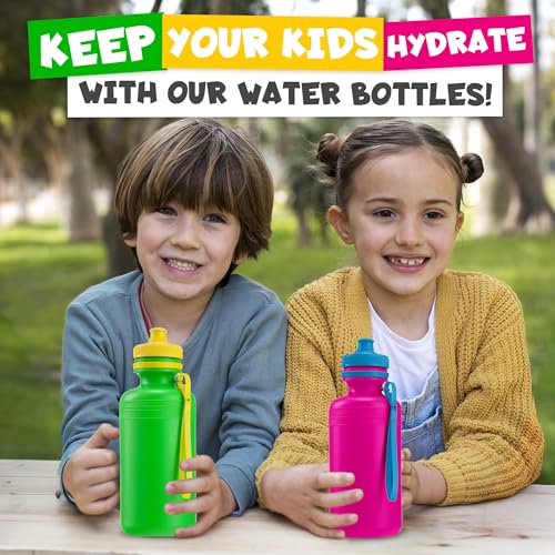 Bedwina Bulk Water Bottles For Kids - (Bulk Pack of 72) 18 Oz - 7.5 Inch BPA-Free Plastic Water Bottles w/Pop-up Tops for Summer, Reusable Water Bottles Bulk for School, Sports Birthday Party Favors